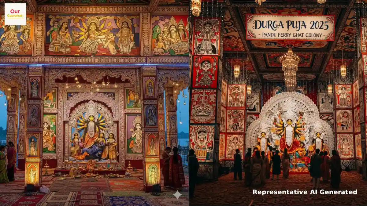 Guwahati’s Pandu Ferry Ghat Colony to Showcase Hand-Drawn Durga Puja Pandal by Art College Students