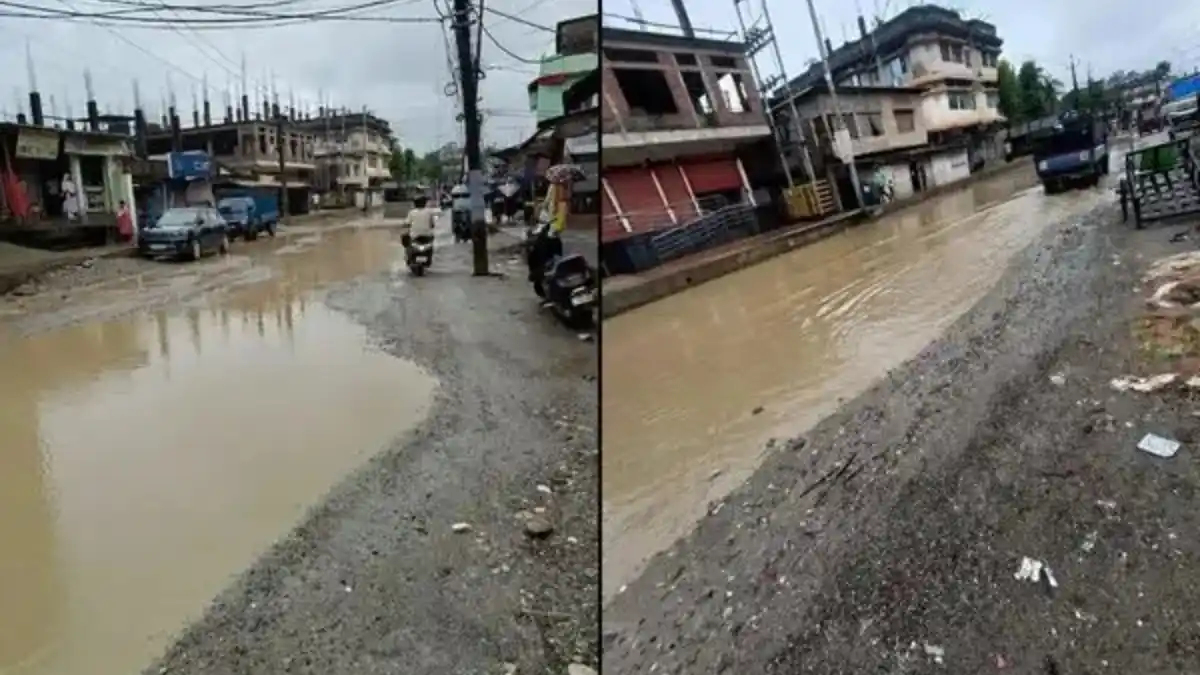 Sijubari Roads Waterlogged After Heavy Rain in Guwahati